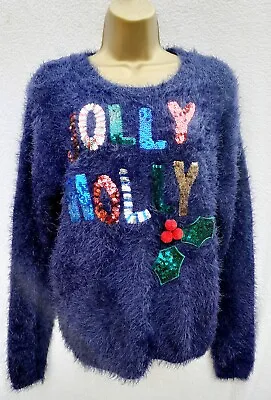 Buy NEXT Christmas Jolly Holly Sequin Jumper Size 12 14 • 29£