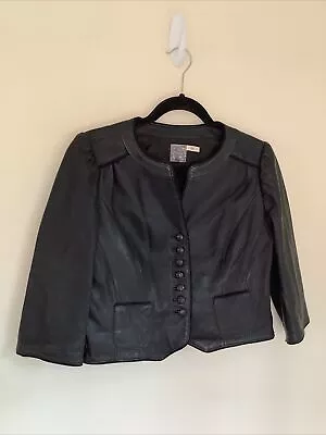 Buy Flounce TBD L Leather Black 3/4 Sleeve Moto Grudge Steampunk Cropped Jacket • 50.38£