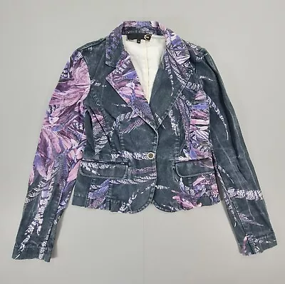 Buy Just Cavalli Womens Denim Jacket Blue Purple XS Floral Stretch • 80£