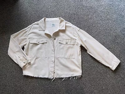 Buy Zara Cream Oversized Denim Jacket Size Medium  • 4£