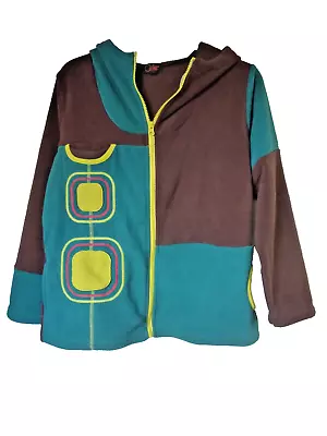Buy Colourful Fleece Hoodie Choc/teal Stitch&applique To Front Full Zip Sz14 Vgcond • 7.50£