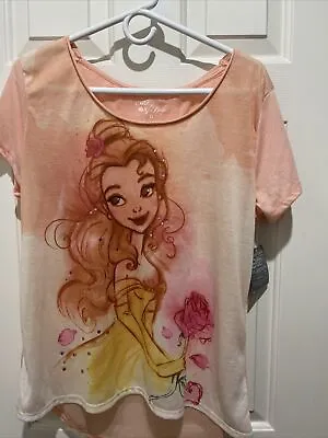 Buy Disney Store The Art Of Belle TShirt Womens Juniors XL Short Sleeve PeachSparkle • 10.39£