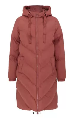 Buy BNWT French Connection Women’s Long Chevron Puffer Coat Mid Coral Medium 12 • 49.99£