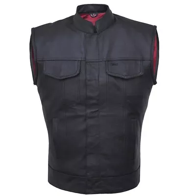 Buy Men's SOA Style Black Real Leather Biker Waistcoat Motorcycle Cut Club Vest • 66.41£