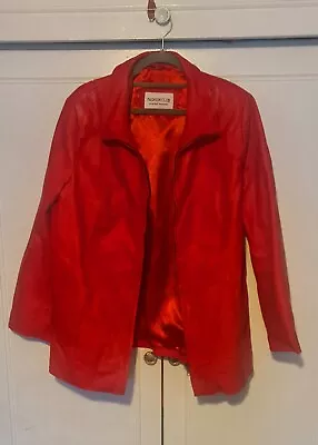 Buy Fashion Club Red Leather Jacket Coat Bomber Oversized Size 10 New • 45£