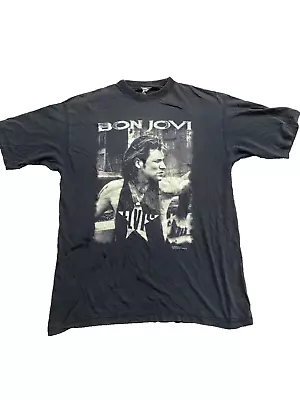 Buy Bon Jovi 1993 World Tour T-Shirt Size Large Black Vintage WELL WORN • 20£