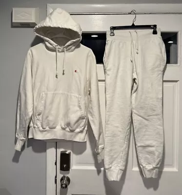 Buy Champion Reverse Weave Hoodie Sweatpants Set Size Small Sweatsuit Blank White • 61.57£