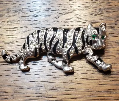 Buy Green Eyed Rhinestone Tiger Wild Cat Pin Brooch Jewelry • 43.36£