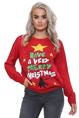 Buy Ladies Women's Xmas Have A Very Merry Christmas LED Light Up Knitted Jumper Top • 12.90£