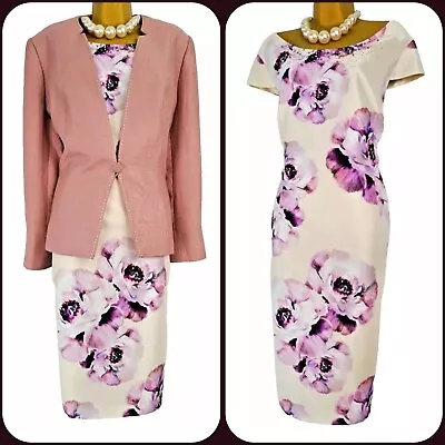 Buy Jacques Vert Ivory & Lilac Floral Dress And Peach Jacket, Wedding, UK20 • 64.95£