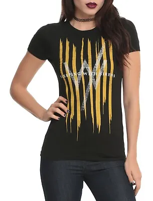 Buy Sleeping With Sirens Juniors Yellow Stripes Black Girls Shirt NWT L, 2XL • 7.89£