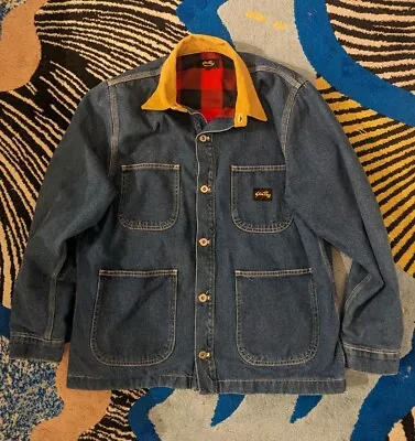 Buy Medium Stan Ray Navy Denim Chore Jacket Work Wear Cord Collar Overshirt • 29.99£