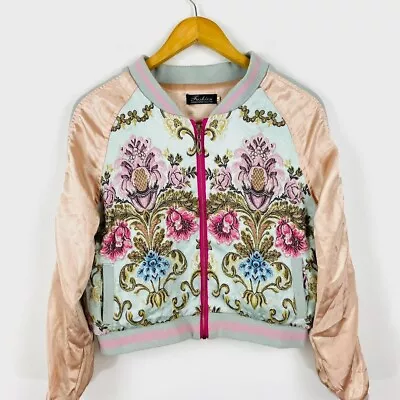 Buy Exquisite Tapestry Vintage Style Cropped Bomber Baseball Jacket Size 6 • 10£
