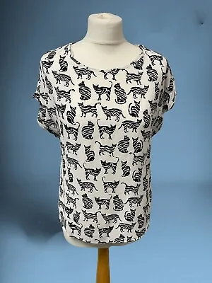 Buy Black White Round Neck Short Sleeve Cat Print Tshirt NWT Size 6 (GD02 • 7.99£
