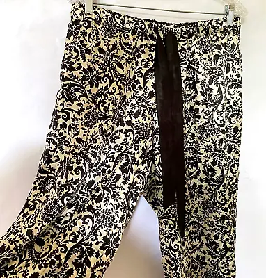 Buy Soft Moments Pajama Pants Womens 14/16 Black Off White Satin Floral Gothic Print • 16.03£