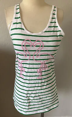 Buy NWT $49 Macbeth Collection Long Green/White Pink Flamingo Striped Tank Top - M • 17.01£
