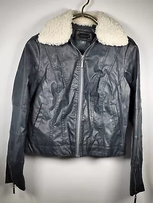 Buy JouJou Black Faux Leather/Fur Removable Collar Sherpacolo Jacket Size L • 32.66£