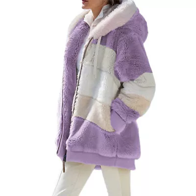 Buy Damen Faux Fur Hooded Hoodie Winter Warm Baggy Coat Plush Fleece Zipper Jacket • 18.95£