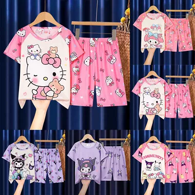 Buy Cute Kuromi Pajamas Pyjamas Pjs Set Kids Girls Short Sleeve Loungewear Home Wear • 5.38£