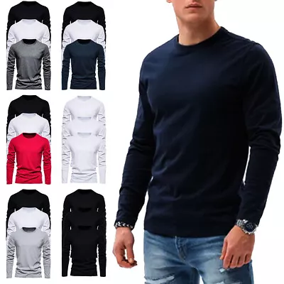 Buy Mens Long Sleeve T Shirt Plain Casual Work Pack Of 3/4 Premium Lot Tee Top • 14.97£