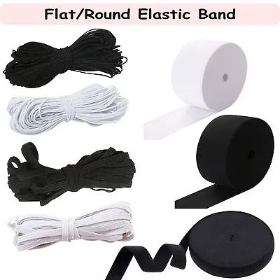 Buy White /Black Elastic Cord 1mm To 75mm Wide For Sewing Clothing Elastic Trousers • 21.99£