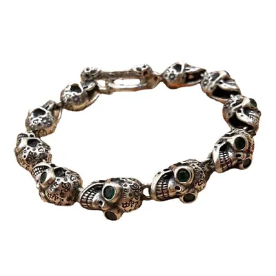 Buy Heavy Solid 925 Silver Bracelet CZ Skeletons Skulls Hip Hop Punk Jewelry 7.9  • 118.07£
