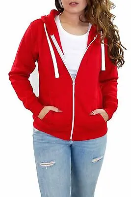 Buy Ladies Plain Fleece Hoody Women Zip Up Sweatshirt Coat Jacket Top Hoodies • 5.25£