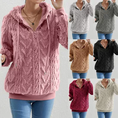 Buy Womens Fleece Hoodies Sweatshirt Ladies Winter Long Sleeve Hooded Zip Jumper Top • 21.19£