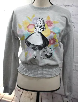Buy NEW Disney Alice In Wonderland Gray Crew Neck Sweatshirt W/Smocked Waist Size S • 4.82£