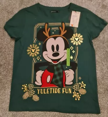 Buy Disney House Brand Green Mickey Mouse Yuletide Christmas TShirt Adults Small NEW • 6.39£