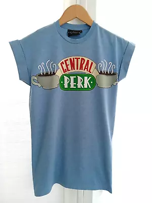 Buy Friends Central Perk Women's Blue Cotton Short Cuffed Sleeve Jersey Top Size 6 • 3.99£