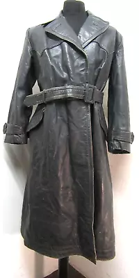 Buy Vintage 40's Goth Leather Trench Jacket Size Uk 10 / 12 • 99£