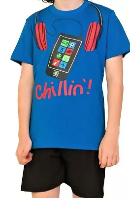 Buy Cool Boy's Chillin!! Mobile Phone Short Pyjamas 11 To 16 Years Blue Pj PJs • 11.99£