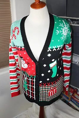 Buy Xhilaration Womens Christmas Button Cardigan Sweater Medium Multicolor • 14.21£