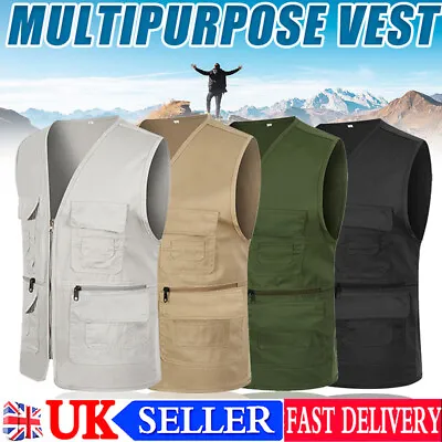 Buy Men's Multi-Pocket Safari Vest Jacket Fishing Hunting Photography Tops Waistcoat • 15.38£