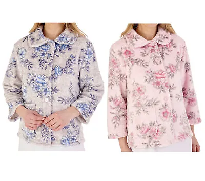 Buy Slenderella Womens Floral Bed Jacket Soft Flannel Fleece Button Front Housecoat • 28.75£