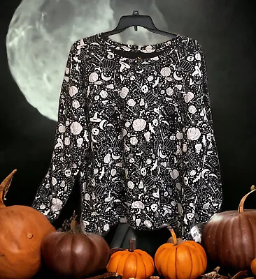 Buy Women's 2x Halloween T-shirt Black With Pumpkins Crystal Balls Skulls Magic Wand • 12.20£