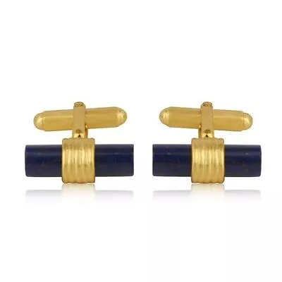 Buy Men's Party Wear Jewelry Gift Yellow Gold Plated Blue Lapis Cylinder Cufflinks • 57.06£