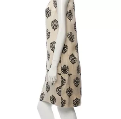 Buy Céline Womens 100% Silk Floral Cream&Black Shift Short Sleeveless Dress Sz. 6/38 • 188.50£