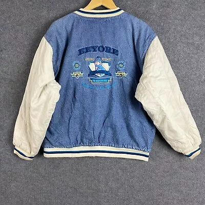 Buy Eeyore Jacket Mens Medium Blue White Denim Varsity Spell Out Disney Puffer 90s • 126.38£