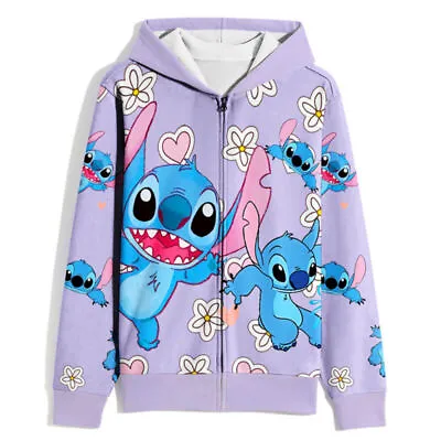 Buy Kids Girls Lilo & Stitch Print Hoodie Sweatshirt Hooded Zipper Coat Jackets Tops • 11.96£