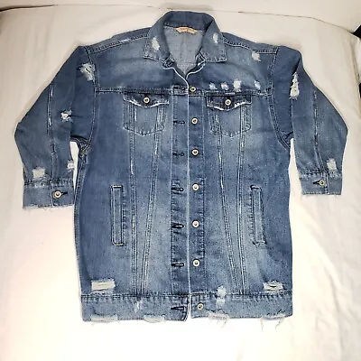 Buy Highway Jeans Women's Size Medium Blue Jean Jacket Long Distressed Denim Used • 10.56£