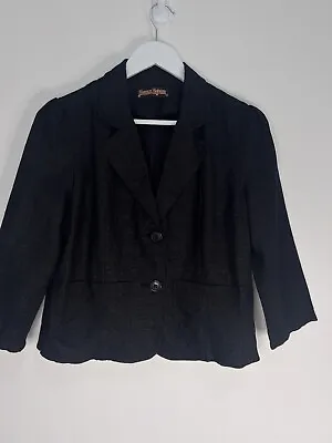 Buy Princess Highway Black Silver Thread Tailored Cropped Linen Blazer Jacket Sz 12 • 15.80£