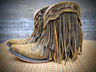 Buy Junk Gypsy Lane SPITFIRE Cowboy Ankle Leather Fringe Bootie Womens 6 M • 85.05£