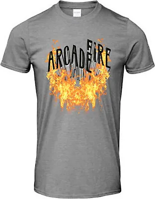 Buy Arcade Fire Inspired Flame Effect Music T Shirt Charcoal Grey • 18.49£
