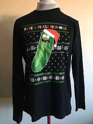 Buy Primark Christmas Long Sleeve Tshirt With Rick N Morty Pickle Motif Size M • 4£