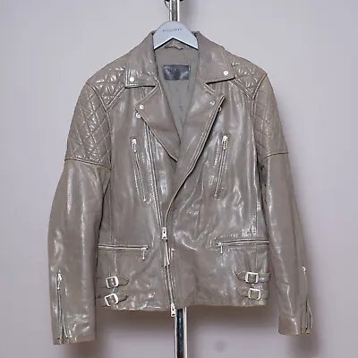 Buy ALL SAINTS Mens YUKU Leather Jacket MEDIUM Celebrity Biker Bomber M • 99.99£