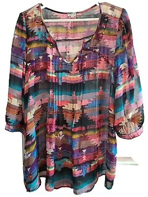 Buy Eyeshadow Top Shirt Blouse Womens Plus 1X Colorful Sleeve Flowy Ladies • 3.15£