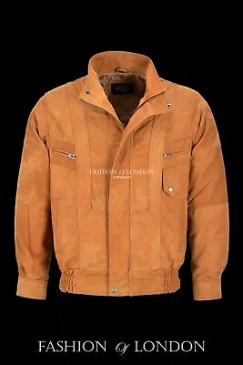 Buy Men's Real Leather Bomber Jacket Tan Buff Classic Fashion Gents Blouson Jacket • 88£