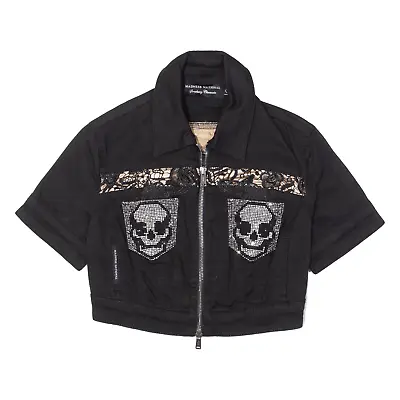 Buy STRAWBERRY CHEESECAKE Madness National Skull Cropped Womens Denim Jacket Black S • 23.99£